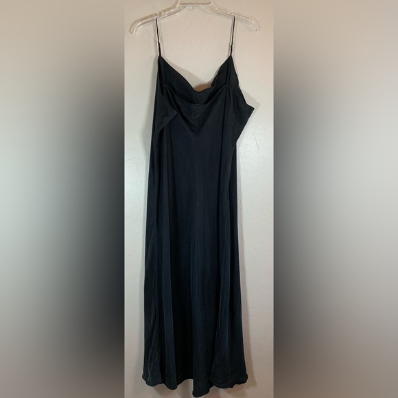 J. Crew Gwyneth Black cupro Drape Neck slip Y2K 90s dress Size 24 0153 - Picture 3 of 8